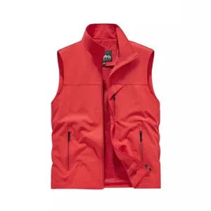 Men's red stand collar outdoor vest lightweight casual multi-pocket tactical workwear waistcoat