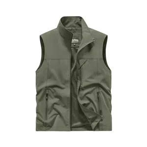 Men's stand-up collar quick-dry mesh tactical vest casual multi-pocket outdoor fishing jacket