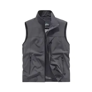 Men's stand collar quick dry tactical vest multi pocket outdoor fishing casual top