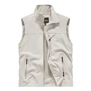Gilet tattico uomo casual collo in piedi asciugatura rapida, giacca outdoor grigio chiaro