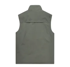Men's casual stand collar quick-dry vest back view detail, outdoor sportswear waistcoat.