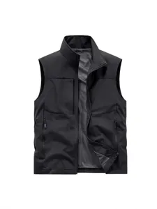 Men's casual stand collar tactical vest multi-pocket sleeveless jacket for spring outdoor.