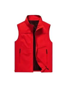 Men red quick dry stand collar casual multi pocket vest waistcoat outdoor outerwear spring
