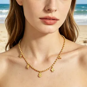Stainless Steel Ocean Theme Jewelry Gold Plated Turtle Shell Fish Whale Charm Necklace Bracelet Beach Style Jewelry