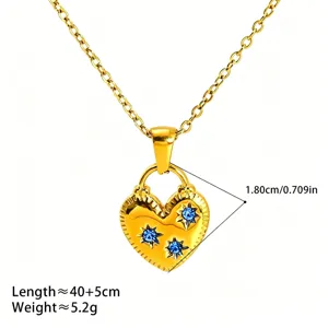 Collier pendentif en acier inoxydable plaqué or 18K cœur cristal bleu pour femmes bijoux mode.