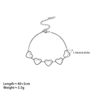 Minimalist hollow heart bracelet detail view, elegant silver-tone chain with adjustable length.