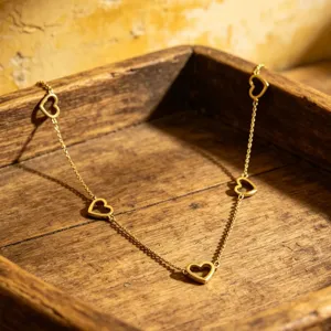 Minimalist 304 Stainless Steel Hollow Heart Chain Necklace Bracelet Set PVD Vacuum Gold Plated Trendy Clavicle Chain Jewelry For Women Gift