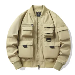 Men's Multi-Pocket Tactical Flight Jacket Retro Utility Bomber Coat Casual Outerwear