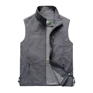 Men's lightweight outdoor vest gray casual sleeveless jacket summer fishing hiking photography top