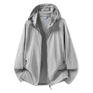 Veste de Protection Solaire Légère d'Extérieur pour Hommes Été Capuche Respirant Séchage Rapide Coupe-Vent Sport Casual
