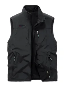 Men's Winter Fleece Lined Multi Pocket Vest Casual Outdoor Warm Waistcoat Zip Up Sleeveless Jacket