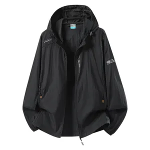 Veste de protection solaire extérieure ultra-fine pour homme noire légère respirante capuche