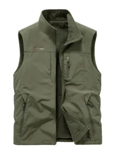 Men's fleece-lined tactical fishing vest winter warm multi-pocket sleeveless jacket