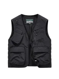 Men's Casual Multi-Pocket Cargo Vest Nylon Mesh Breathable Outdoor Photography Fishing Sleeveless Jacket Waistcoat