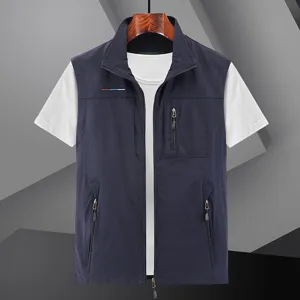 Men's Casual Quick Drying Nylon Multi-Pocket Tooling Vest Spring Autumn Lightweight Outdoor Sports Sleeveless Jacket