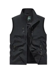 Men's Casual Multi-Pocket Tactical Vest Outdoor Fishing Workwear Jacket in Classic Black