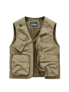 Mens summer multi pocket tactical cargo vest outdoor photography khaki breathable top