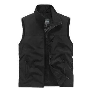 Gilet cargo casual da uomo collo in piedi multi-tasche pesca all'aperto fotografia