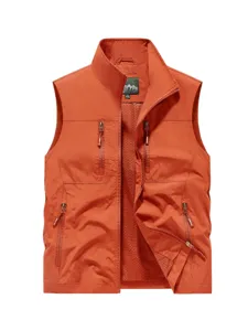 Orange outdoor multi-pocket vest for fishing, emergency rescue, and volunteer work.