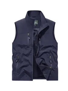 Men's tactical outdoor workwear vest with multiple zipper pockets and breathable mesh lining.