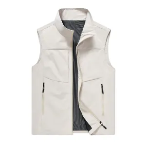 Men outdoor multi-pocket casual vest loose waterproof quick-dry tactical jacket beige
