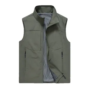 Men's outdoor casual multi-pocket tactical vest front view in military green color