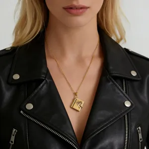 Collar para Mujer de Acero Inoxidable 304 Chapado en Oro Real con Colgante de Libro Abrible Corazón Letra Alfabeto Cadena Fina Joyería de Cuello Diario