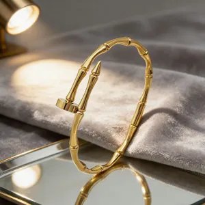 Bracelet jonc clou bambou doré luxe acier inoxydable accessoire bijoux chic couple