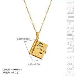 Collar con Colgante de Libro Medallón de Acero Inoxidable Chapado en Oro para Hija
