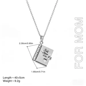 Colgante de libro de acero inoxidable, hermoso diseño best mom grabado con cadena fina.