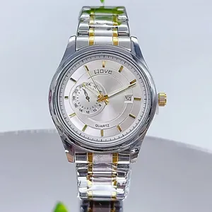 Men Business Quartz Watch Stainless Steel Alloy Calendar Wristwatch Two-Tone Silver Gold Metal Strap Classic Analog Round Pointer Clock Luxury Gifts For Male