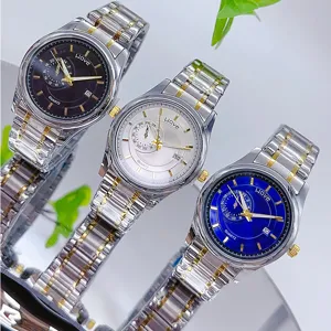 Men quartz watch business casual stainless steel watch with date display and multi dials
