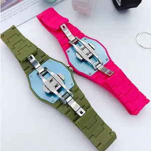Orologio al quarzo in silicone stile dopamina colorato con fibbia in metallo, orologio da polso casual.