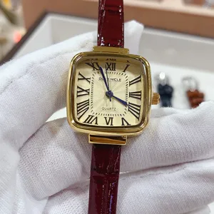 Vintage Square Quartz Watch For Women Genuine Leather Strap Roman Numerals Dial Elegant Retro Small Dial Wristwatch Gift
