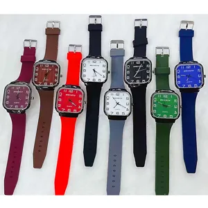 Reloj de cuarzo cuadrado para hombre con correa de silicona colorida moda casual