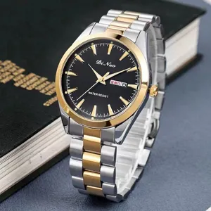 DiNuo quartz wristwatch featuring elegant black dial and two-tone steel strap for daily wear.