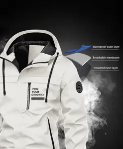 Men's Casual Outdoor Waterproof Fleece-Lined Hooded Jacket Windbreaker Coat.