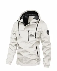 Ivory hooded casual jacket men spring autumn outdoor windbreaker waterproof pocket outerwear