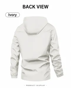 Men's casual hooded jacket in ivory white, stylish outerwear for spring and autumn seasons.