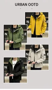 Men hooded windbreaker jacket spring autumn casual outdoor workwear coat outerwear tops