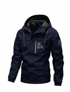 Men's casual hooded jacket with zipper and chest pocket, stylish spring outerwear.