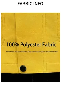 Detailed shot of men jacket yellow fabric, tooling windbreaker clothing close up material view.