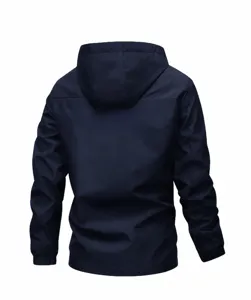 Men's casual hooded jacket back view display, stylish solid color outerwear for spring autumn.