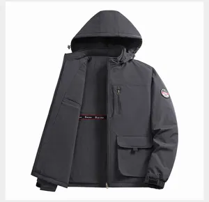 Men's winter fleece-lined hooded jacket plus size casual outdoor warm outerwear coat