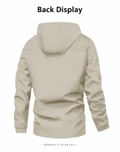 Khaki hooded jacket back view detail showcasing casual style, long sleeves and comfortable fit.