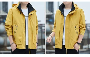 Men's yellow hooded windproof storm jacket casual outdoor tooling autumn outerwear