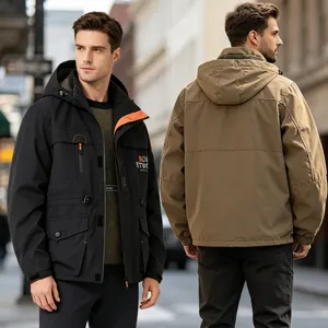 Giacca A Vento Casual con Cappuccio da Uomo Impermeabile Sport All'aperto Primavera Autunno Cappotto Multipasche Giacca da Lavoro