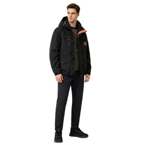 Giacca uomo antivento nera con cappuccio primavera autunno montagna sportiva cappotto