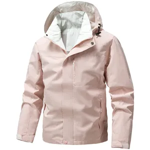 Veste Coup-Vent à Capuche Extérieur Rose Unisexe Printemps Décontractée Imperméable Travail