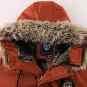 Men's winter thick fleece padded jacket with hood orange windproof warm outerwear
